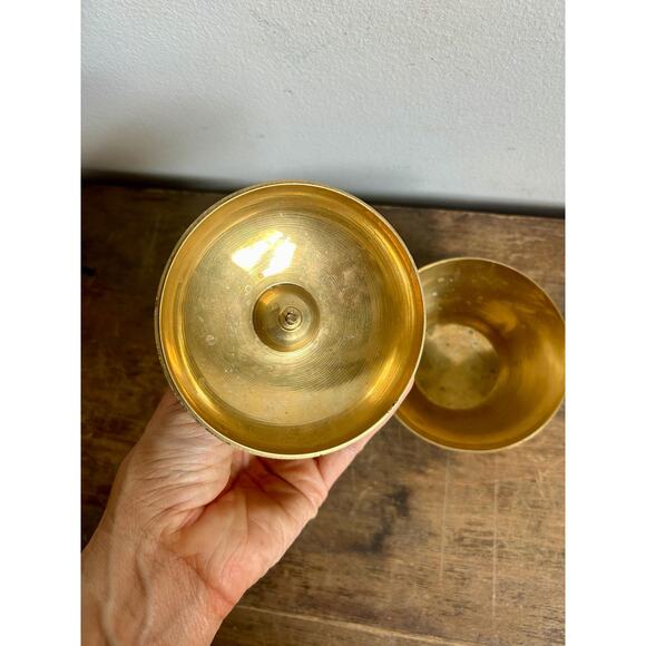 Vintage MCM Lidded Solid Brass Apple Bowl | Brass Decor | Bookcase Accent - Picture 6 of 7